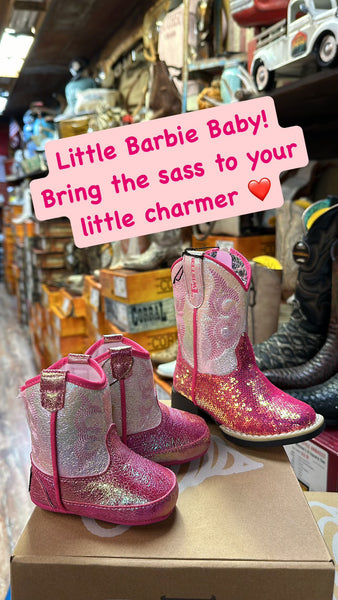Infant and Childrens “Baby Barbie” Pink Sparkle Cowgirl Boots