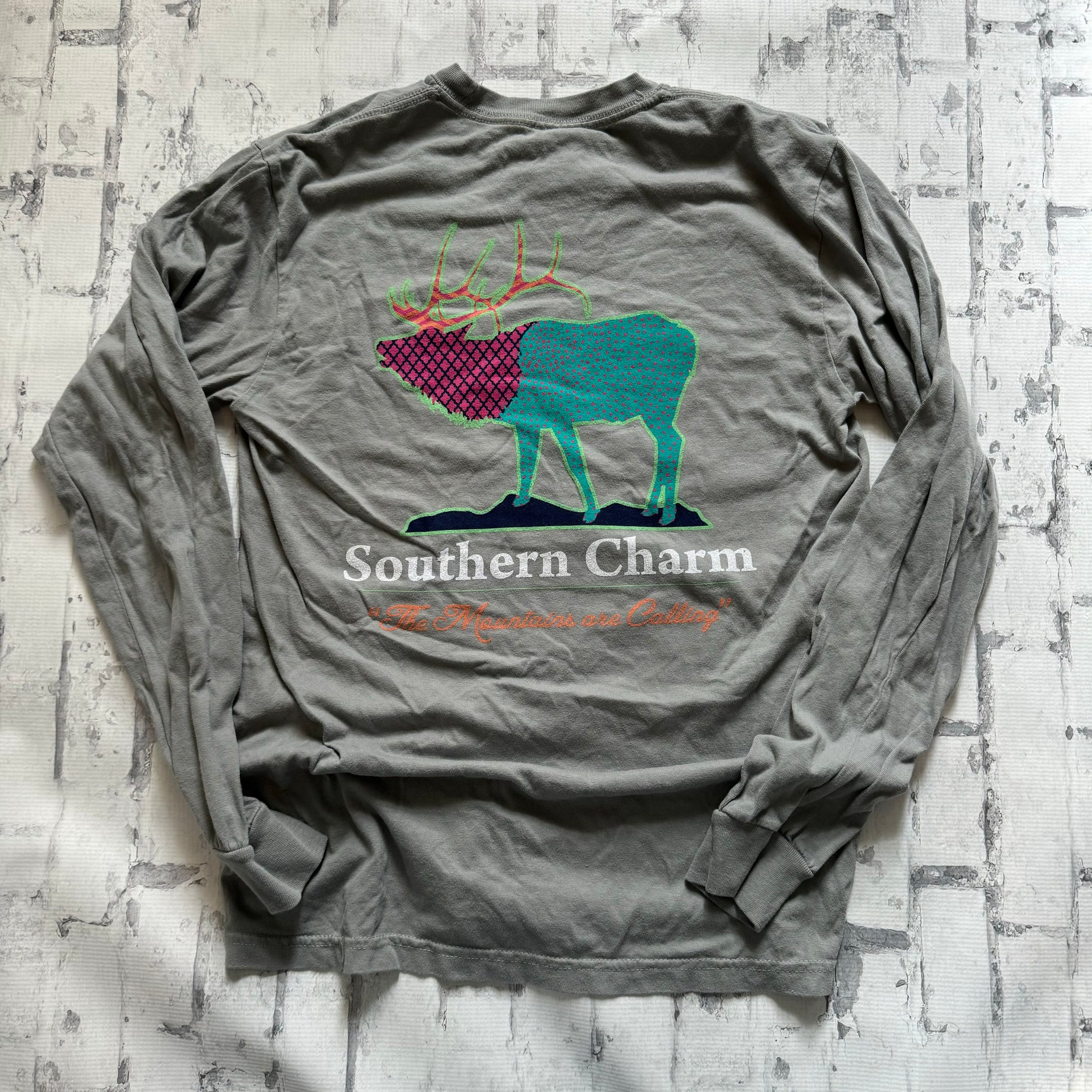 Southern Charm “Pattern Elk" Long Sleeve T-shirt - Grey