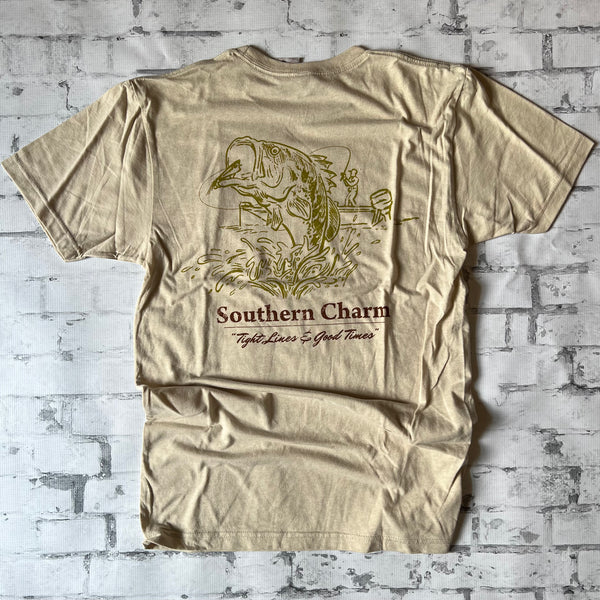 Southern Charm "Bass Boat" Short Sleeve T-shirt - Cream - Southern Charm "Shop The Charm"