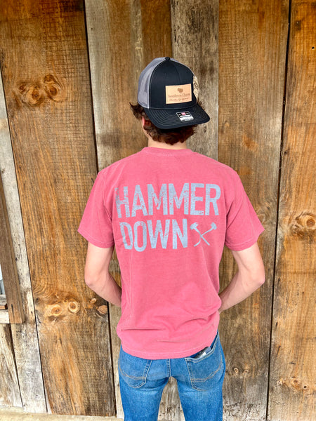 Hammer Down "Two Row Camo Field Patch" Short Sleeve T-shirt - Crimson - Southern Charm "Shop The Charm"
