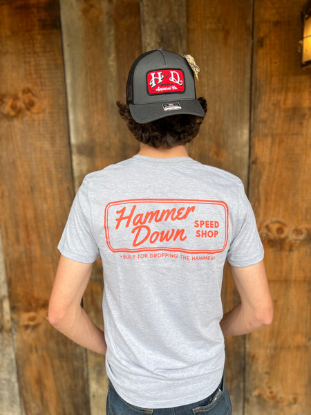 Hammer Down "Speed Shop" Short Sleeve T-shirt - Pewter - Southern Charm "Shop The Charm"