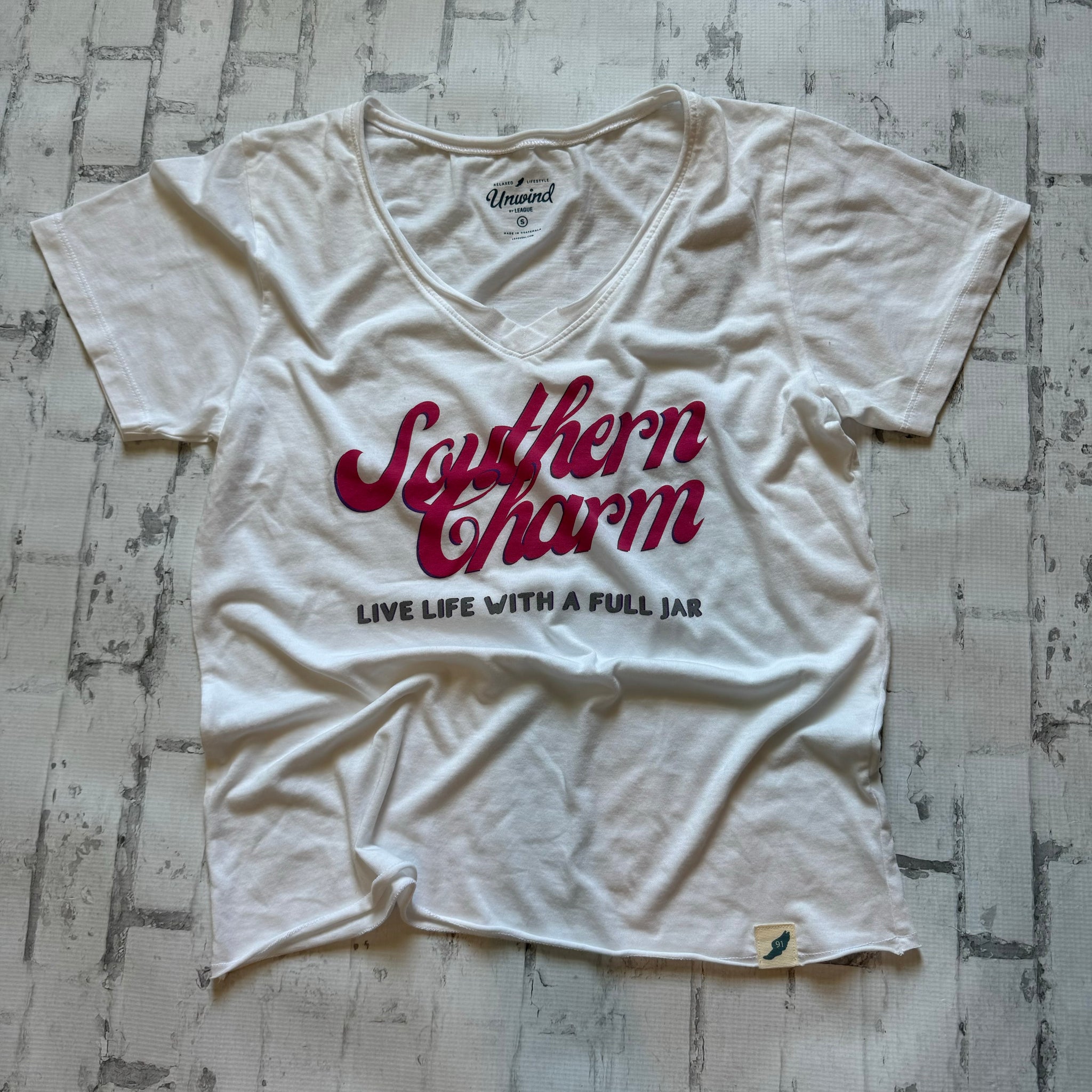 Southern Charm "Pink Curve Letters" Short Sleeve T-shirt - White