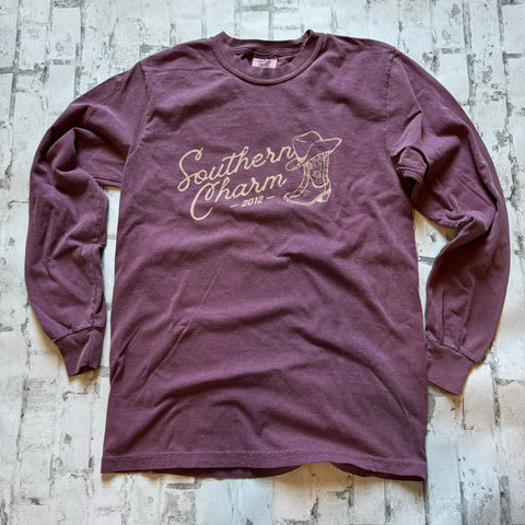Southern Charm "Floral Cowboy Boot" Long Sleeve T-shirt - Purple