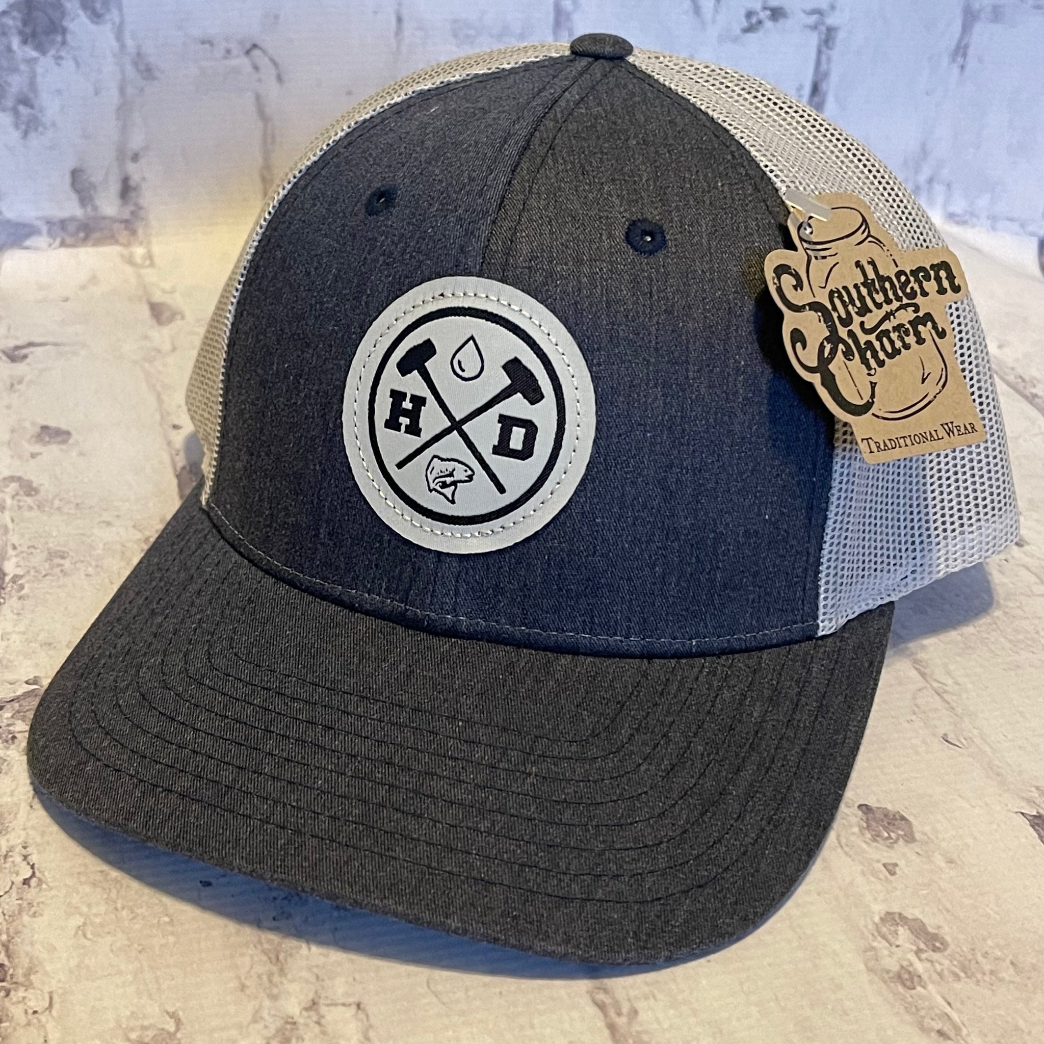 Hammer Down "Waterman" Trucker Hat - Navy/Light Grey with Woven Patch - Southern Charm "Shop The Charm"